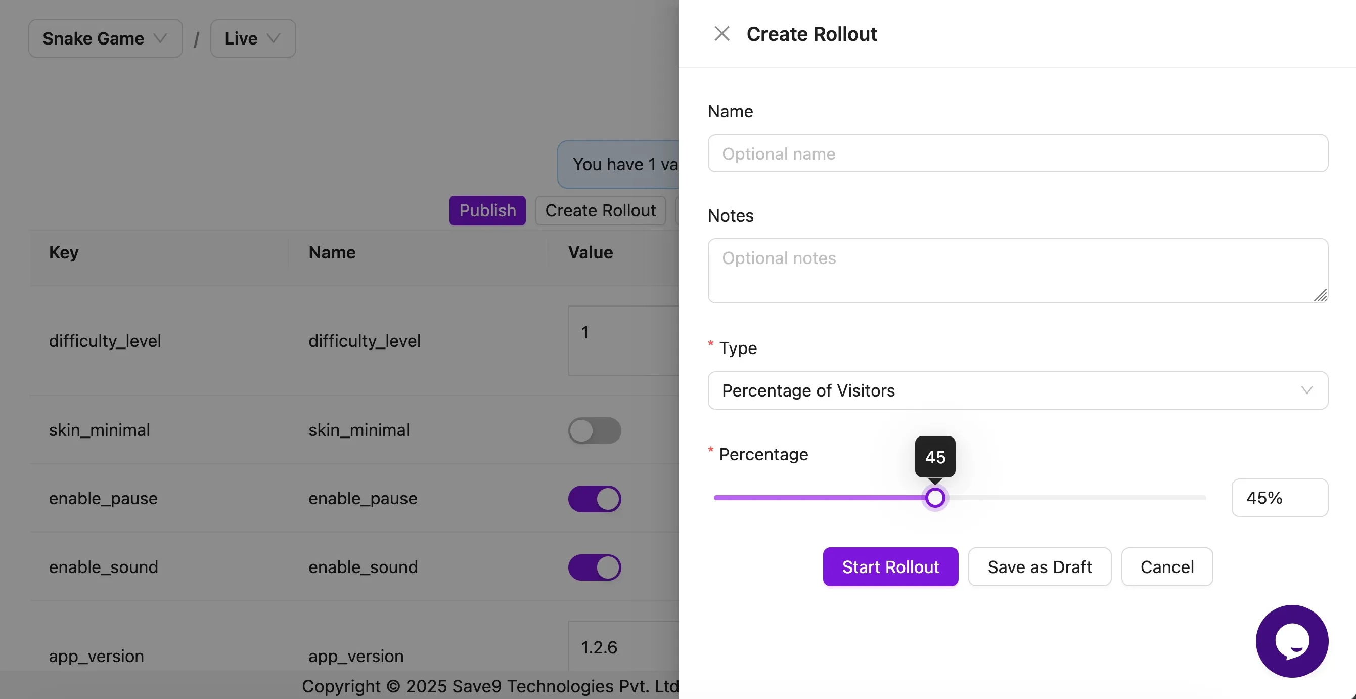 ConfigBee Gradual rollouts - 45 Percentage of Visitors