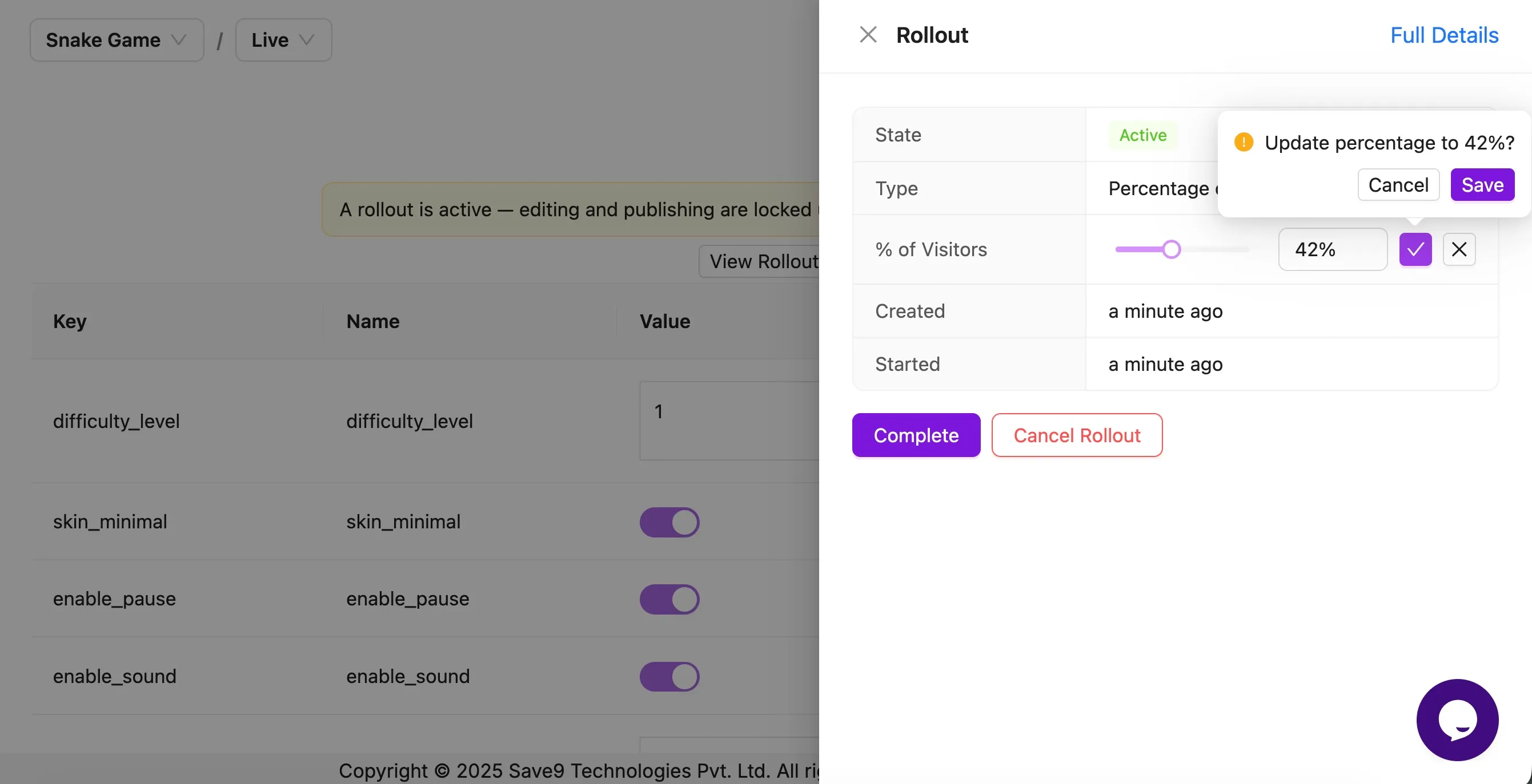 ConfigBee Gradual rollouts - Updating Percentage